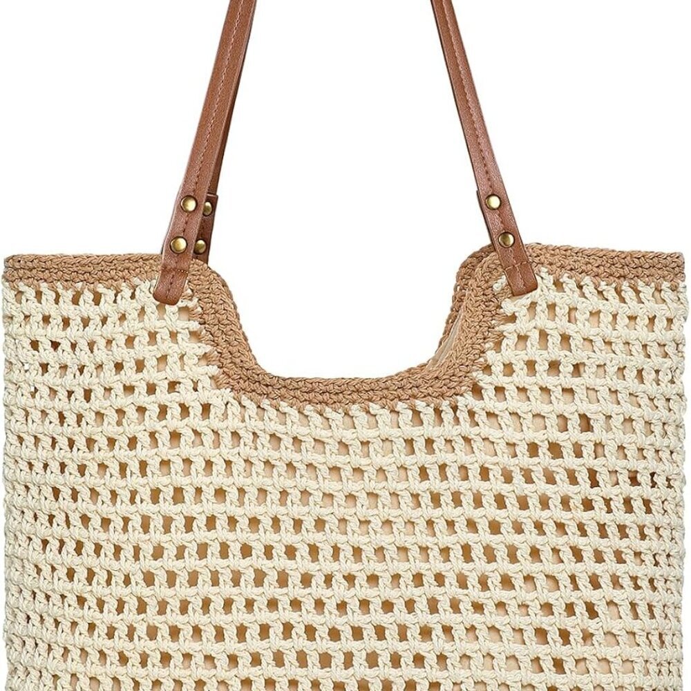 Crochet Beach Tote Bag Women's Summer Woven Shoulder Travel Purse